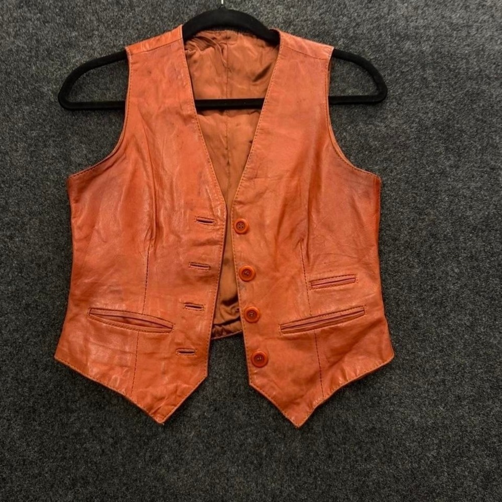 Vintage Leather Vest Women's Tiny Brown 1970s Boho Western Cropped Waistcoat